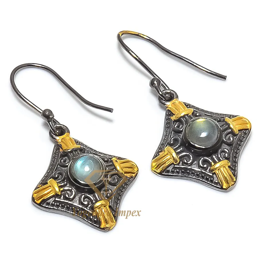 Natural Round Shaped Labradorite Gemstone Handmade 925 Solid Sterling Silver Jewelry Earrings Accessory