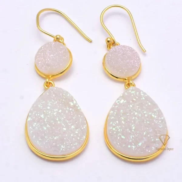 Pear Rainbow Moonstone Titanium Druzy Gemstone Dangle Earrings 925 Sterling Silver/ White Druzy Earrings For Wholesale Suppliers