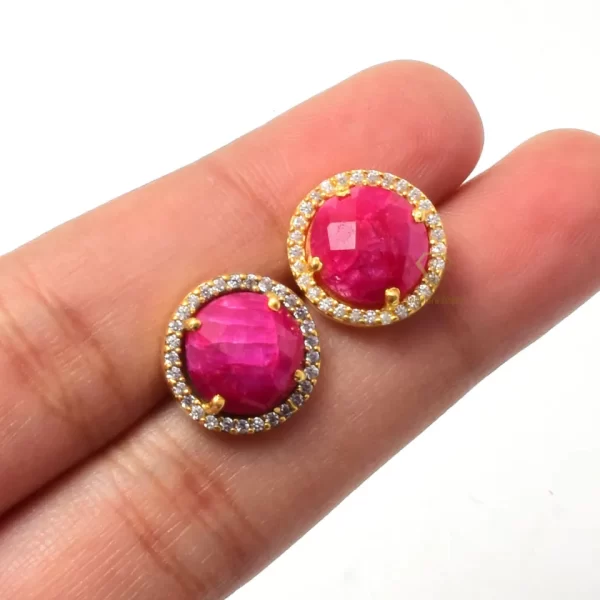 Elegant Natural Ruby Monalisa Quartz Gemstone Sterling Silver Stud Earrings Nice Dark Ruby Bridal Stud Earrings For Wholesaler