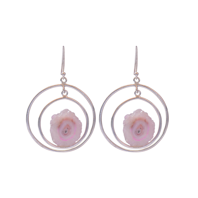 Pink Hoop Druzy Earrings