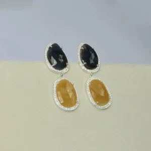 Natural Blue & Yellow Sapphire Gemstone Earrings,925 Sterling Long Silver Wedding Earrings For Wholesale Suppliers