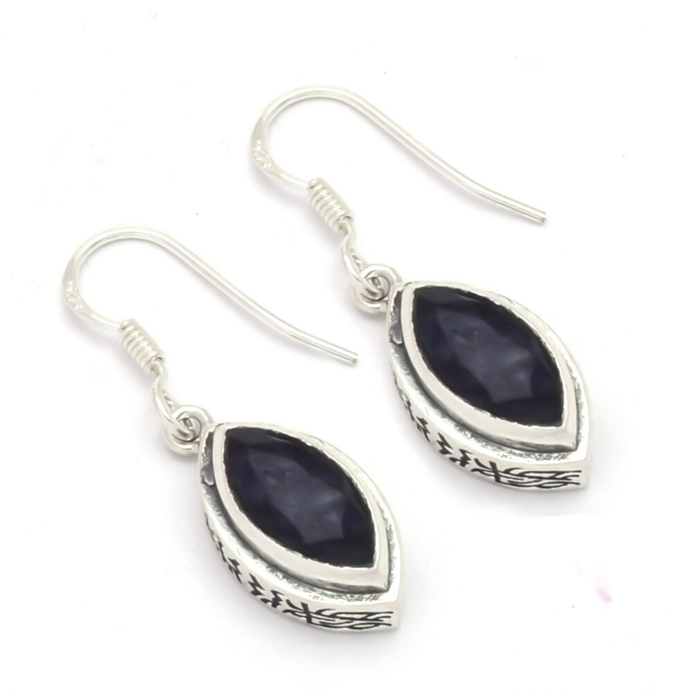 Marquise shape Blue Sapphire Gemstone 925 solid Sterling Silver Drop & Dangle Boho Earring silver Plated Earrings For Wholesaler