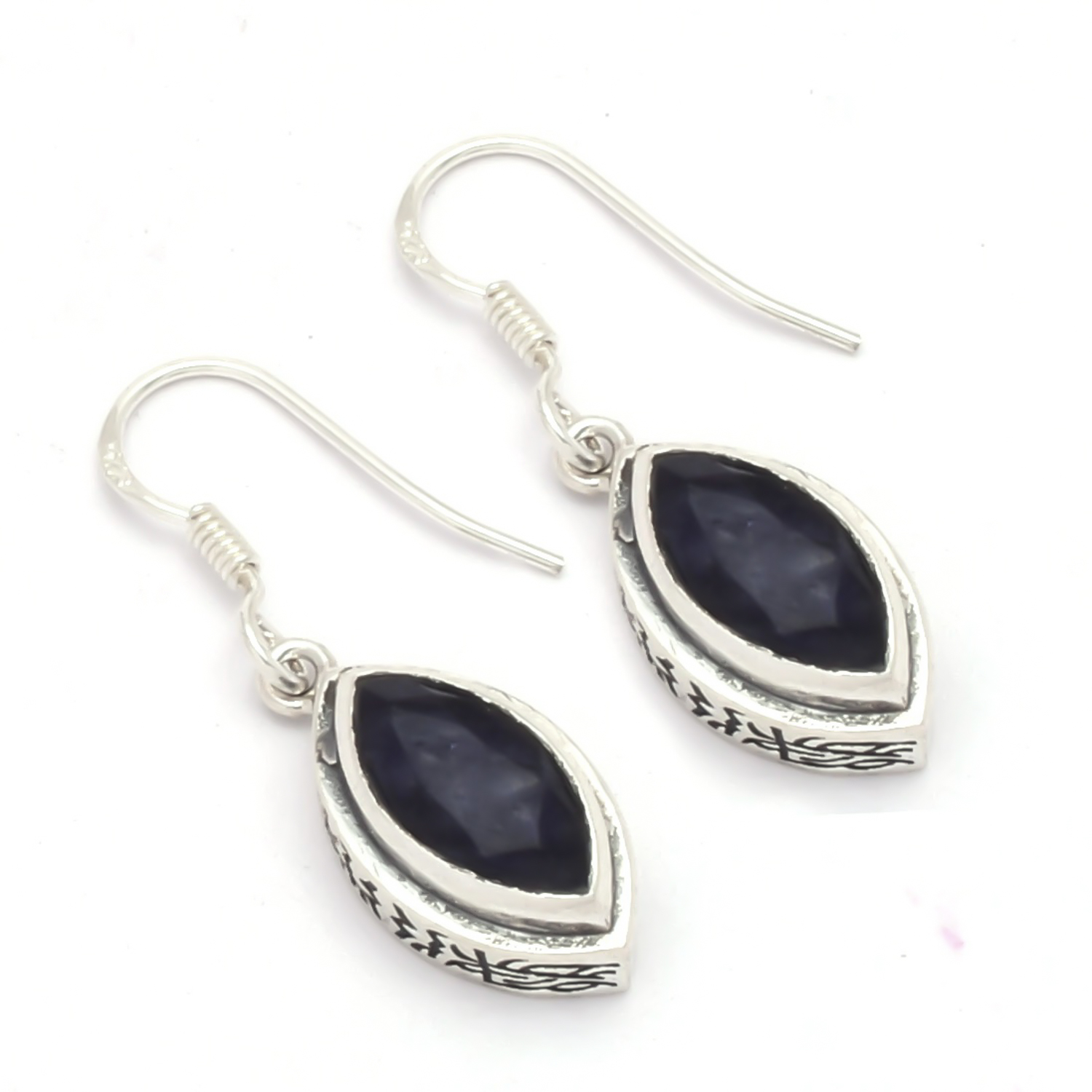 Marquise shape Blue Sapphire Gemstone 925 solid Sterling Silver Drop & Dangle Boho Earring silver Plated Earrings For Wholesaler