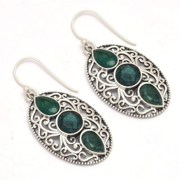 pear & round Emerald Gemstone 925 Sterling Solid Silver Earring Handmade Bezel Silver Hook Earring For Manufacturer & Suppliers