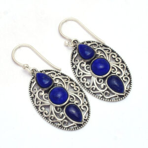 Round & pear shape Natural Lapis Lazuli Gemstone 925 Sterling Silver Earring blue Gemstone Drop & Dangle Earrings For Wome