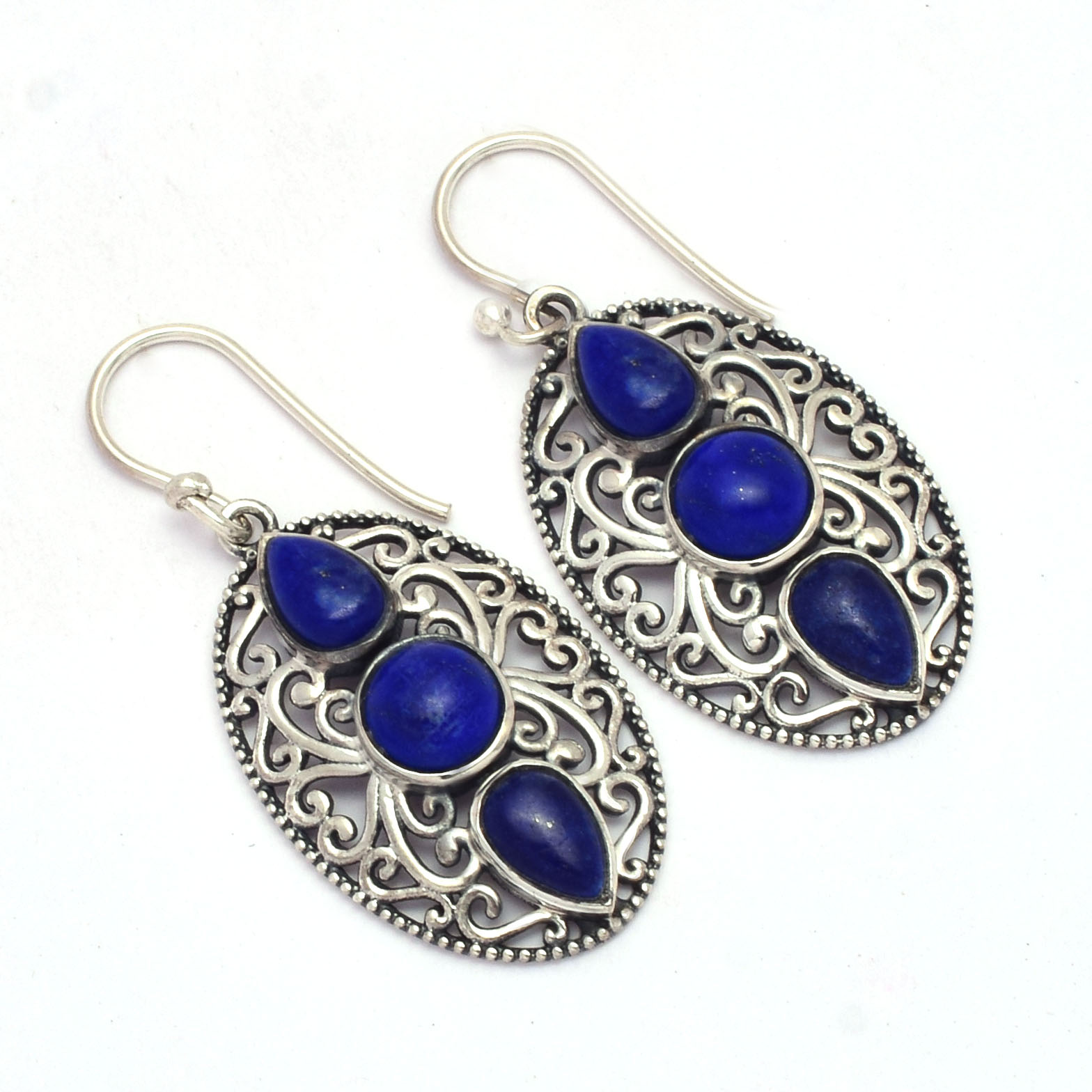 Round & pear shape Natural Lapis Lazuli Gemstone 925 Sterling Silver Earring blue Gemstone Drop & Dangle Earrings For Wome