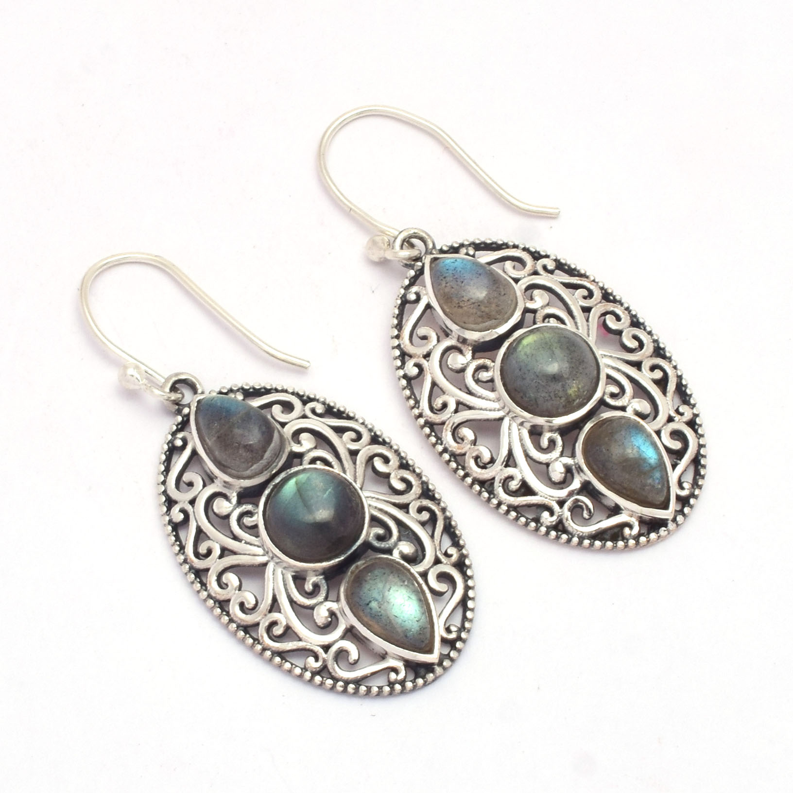 Round Shape Natural Labradorite Gemstone 925 Solid Sterling Silver Hook Earring Drop & Dangle Earrings Jewelry For Women