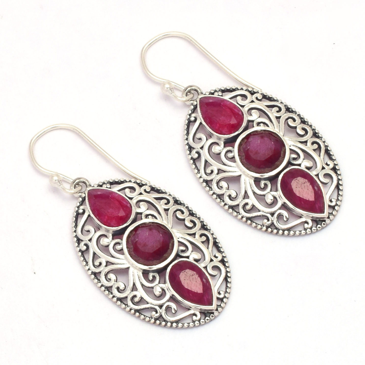 Pear Shape Ruby Gemstone 925 Solid Sterling Silver Drop & Dangle Earrings Silver Plated Hook Earring For Wholesale Supplies