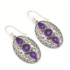 Amethyst Gemstone Round & Pear shape 925 solid Sterling Silver Bezel Set Drop Earrings Stones drop & Dangling Earrings
