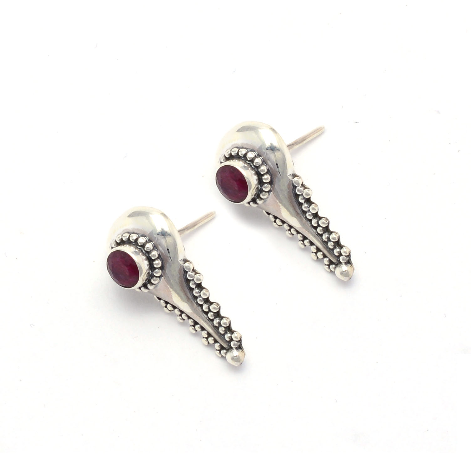 Wholesale 925 Sterling Silver stud Design Studs Earrings Natural Ruby Gemstone Dainty Jewelry Supplier round shapy ruby earring