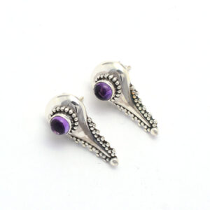 Handmade Designer Natural Amethyst Stud Earring Round Solid silver plating Stud Earrings Wholesale Custom Jewelry Women Girls
