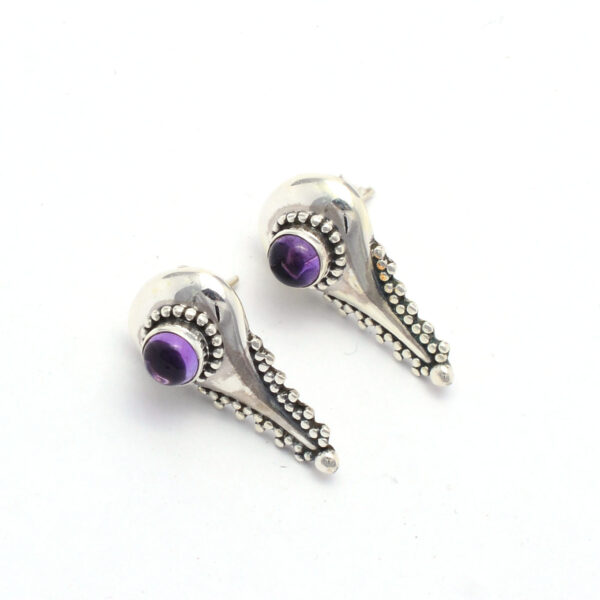 Handmade Designer Natural Amethyst Stud Earring Round Solid silver plating Stud Earrings Wholesale Custom Jewelry Women Girls
