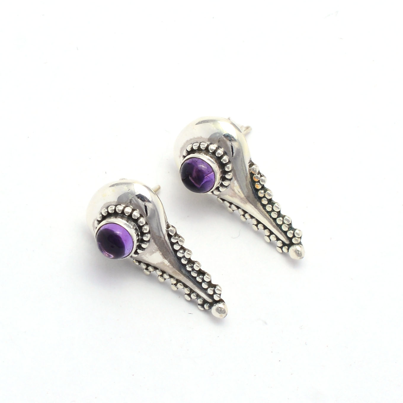 Handmade Designer Natural Amethyst Stud Earring Round Solid silver plating Stud Earrings Wholesale Custom Jewelry Women Girls