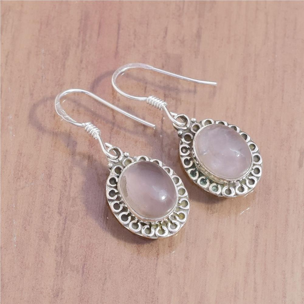 Elegant Rose Quartz Gemstone Dangle & Drop Earrings/Handmade Oval Gemstone Boho Earrings For Wholesale Suppliers
