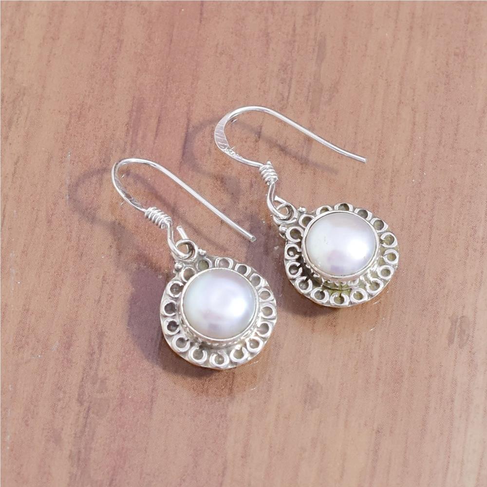 Semi-Precious Pearl Water Drop Gems Earring Trendy Look Vintage Jewelry unique Design unique 925 silver Bezel Set Earrings