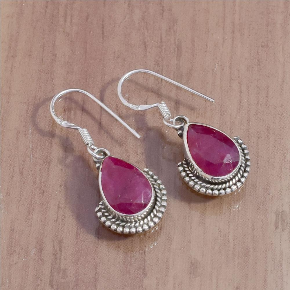 Pear Shape Ruby Gemstone 925 Solid Sterling Silver Drop & Dangle Earring silver Plated Birthday Gift Earrings For Wholesa