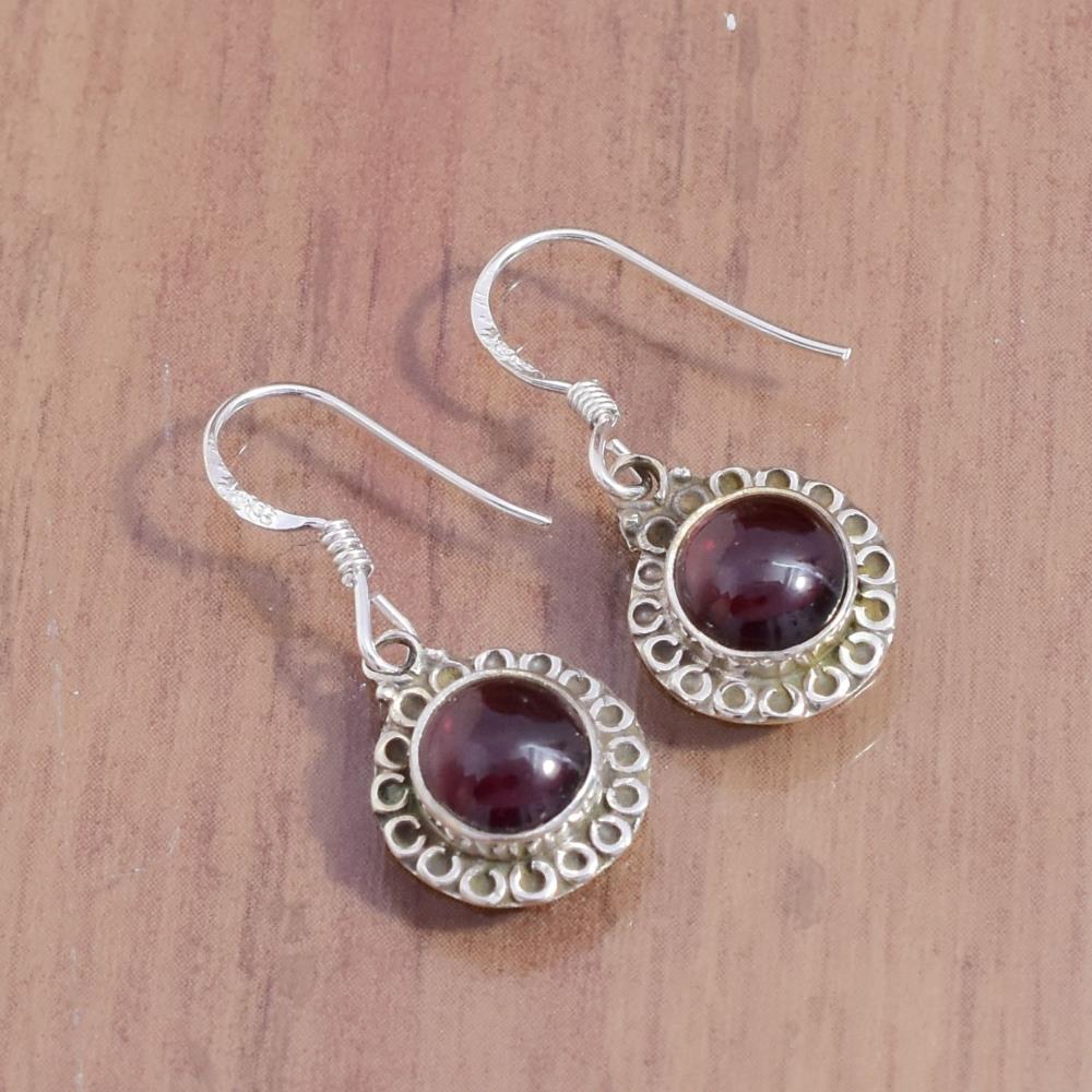 Beautiful Natural Red Garnet Gemstone Drop & Dangle Earrings Sterling Silver Wholesale Silver Oxidized Suppliers & Manufacturer