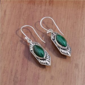 hoop earrings for women elegant fashion gemstone hanging marquise shape Emerald hook earrings silver plated bezel set