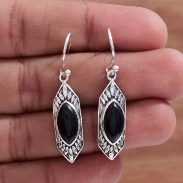 Top Quality Natural Black Onyx Gemstone Drop & Dangle Earring, 925 Sterling Silver Marquise Shape Boho Earrings Jewelry Supplies