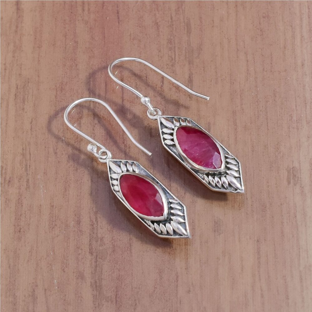 Vintage Natural Ruby Gemstone Dangle & Drop 925 Sterling Silver Earrings, Handmade Boho Silver Earrings For Suppliers