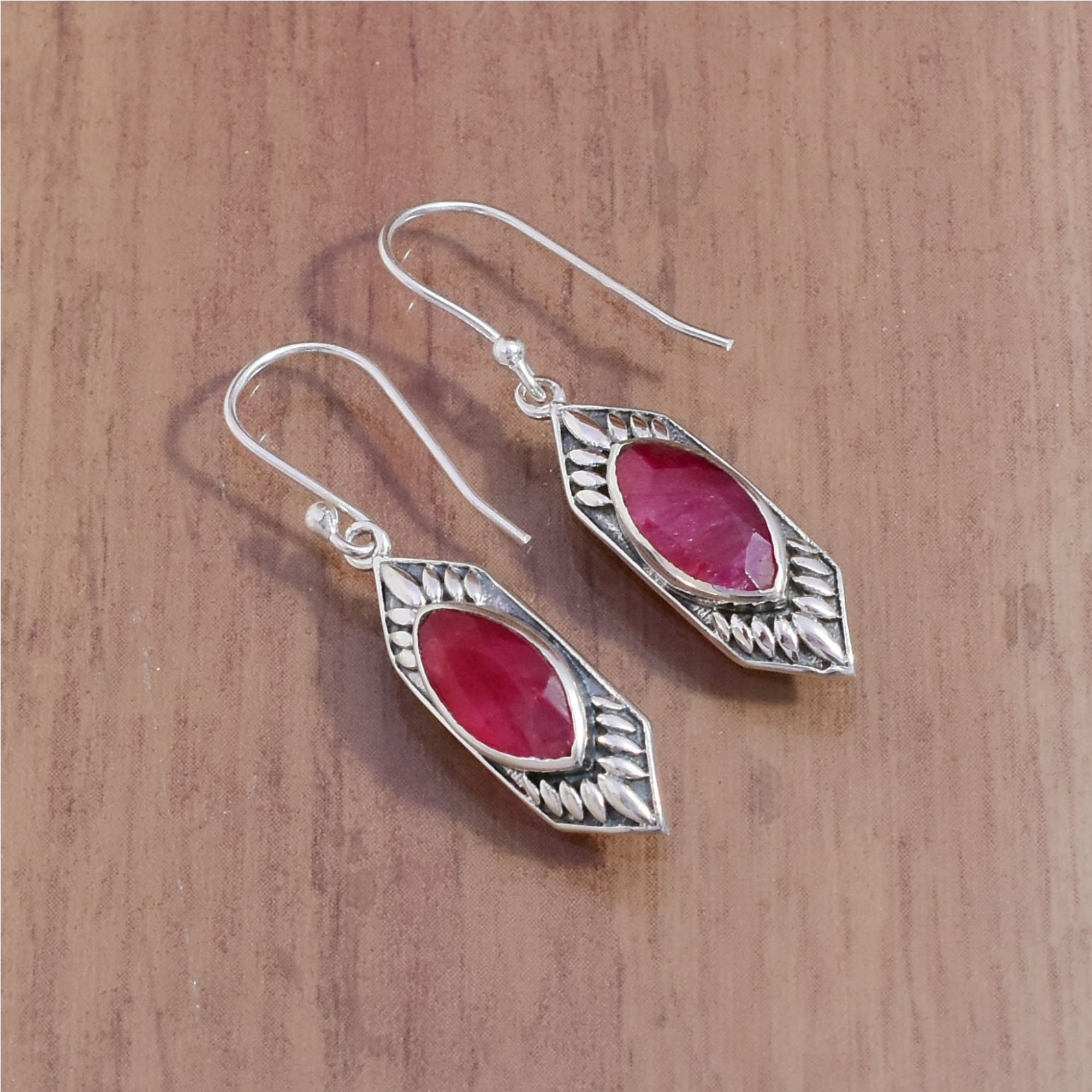 Vintage Natural Ruby Gemstone Dangle & Drop 925 Sterling Silver Earrings, Handmade Boho Silver Earrings For Suppliers