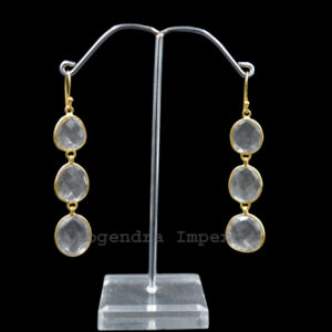 Crystal 925 Solid Sterling Silver Earring Gold Plated Blue Topaz gemstone semiprecious fine jewellery boho Earring