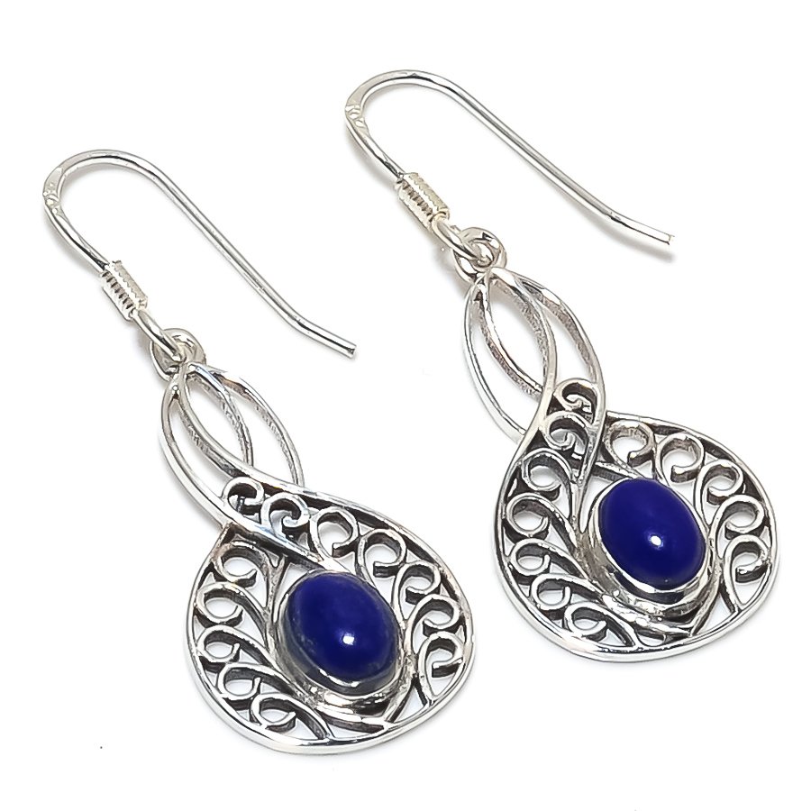 Dainty Fine Jewelry Natural oval fancy Lazuli gemstone drop & dangle earring 925 sterling silver earring fine earring