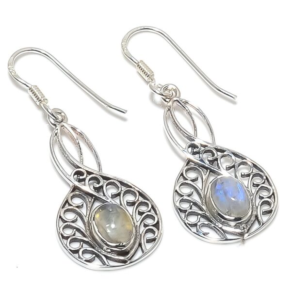 Wholesale Earring 925 solid Sterling Silver Hook Earring Rainbow Moonstone gemstone Findings Earring Jewelry DIY Jewelry