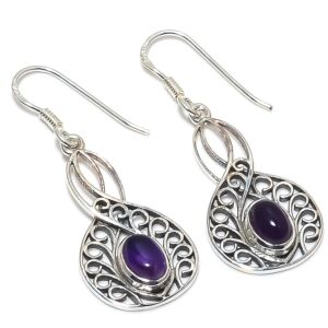 Amethyst Beautiful Natural Gemstone 925 Sterling Solid Silver Earring Statement Jewelry oval Shape Elegant Design Earring