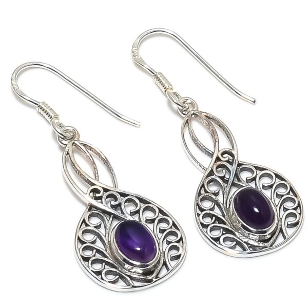 Amethyst Beautiful Natural Gemstone 925 Sterling Solid Silver Earring Statement Jewelry oval Shape Elegant Design Earring