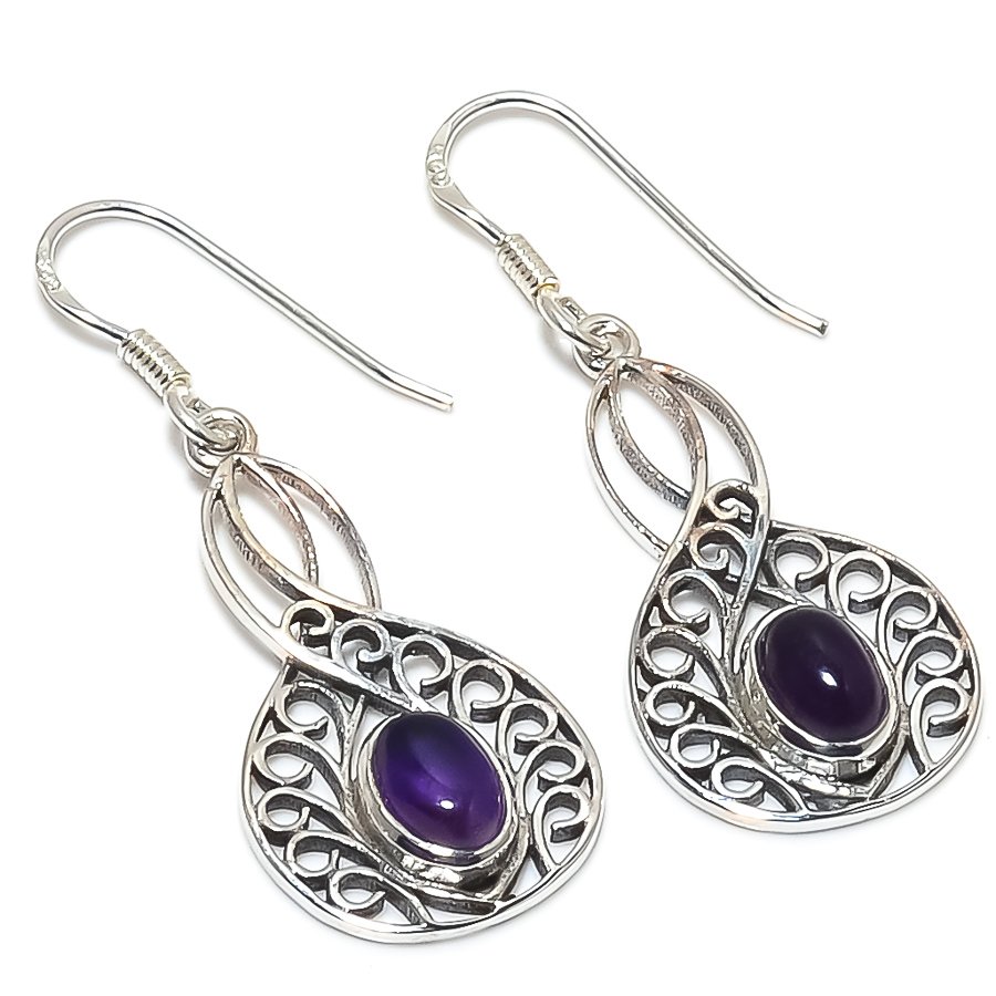 Amethyst Beautiful Natural Gemstone 925 Sterling Solid Silver Earring Statement Jewelry oval Shape Elegant Design Earring
