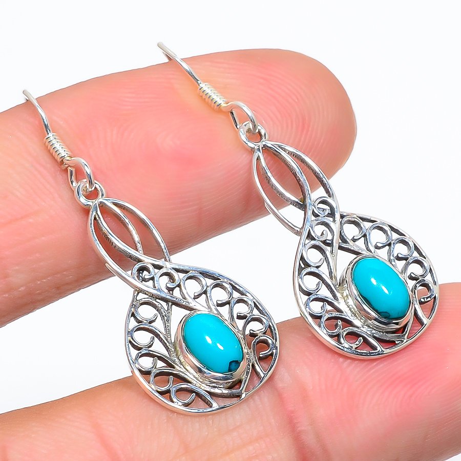 Exclusive Turquoise Jewelry oval shape 925 Sterling Silver oval Shape Gemstone Turquoise high quality Earrings