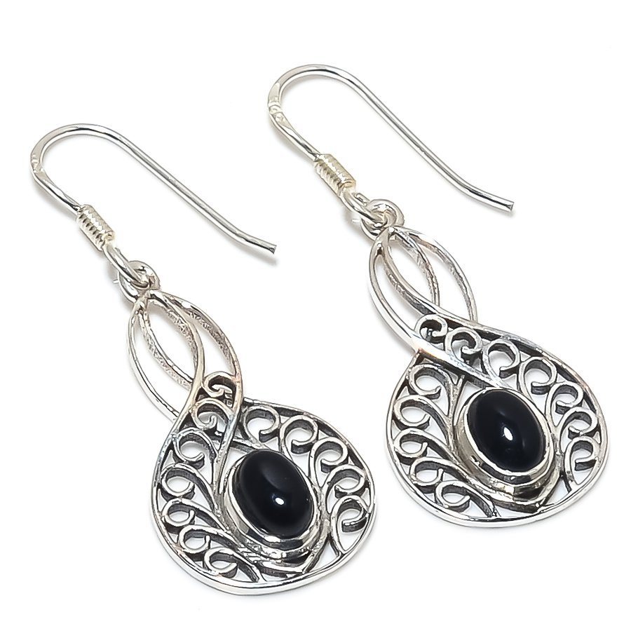 Natural Black Onyx drop 925 Sterling Silver Earring birthstone Stud Classic Women Earrings Handmade Black Onyx Boho Earrings