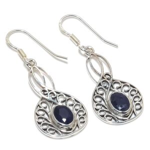 Natural Blue Sapphire oval Cut Gemstone drop & dangle Best Quality 925 Sterling Silver Fashion Jewelry At Factory Cost