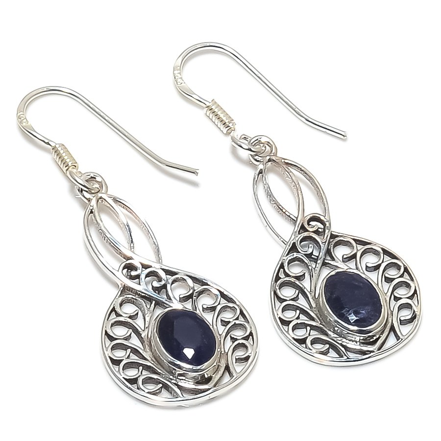 Natural Blue Sapphire oval Cut Gemstone drop & dangle Best Quality 925 Sterling Silver Fashion Jewelry At Factory Cost