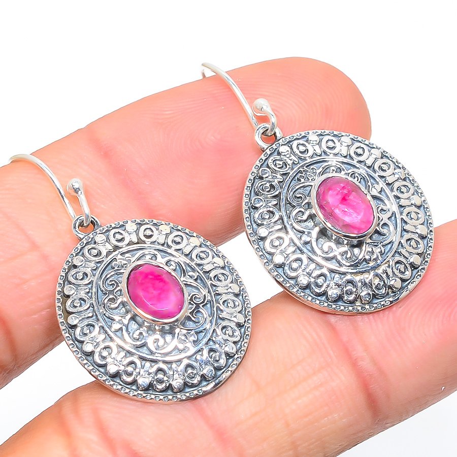 Oval Shape Natural Ruby Gemstone 925 Sterling Silver Hook Earring pink Gemstone Drop & Dangle Earrings Jewelry For Women