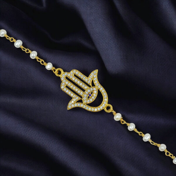 Hamsa Hand Evil Eye Bracelet With Freshwater Pearl