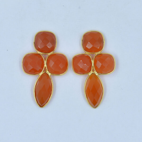 Carnelian Marquise With Square Shape Stud Earring 925 Sterling Silver