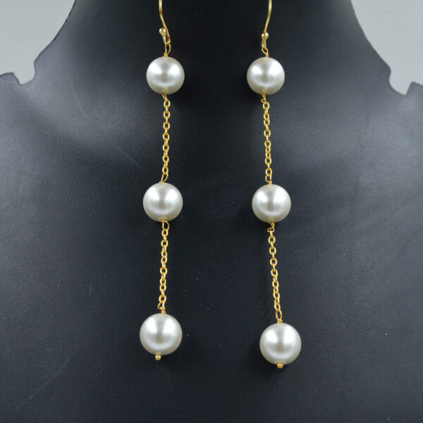 Shell Pearl 10mm Round Dangle Earring 925 Sterling Silver