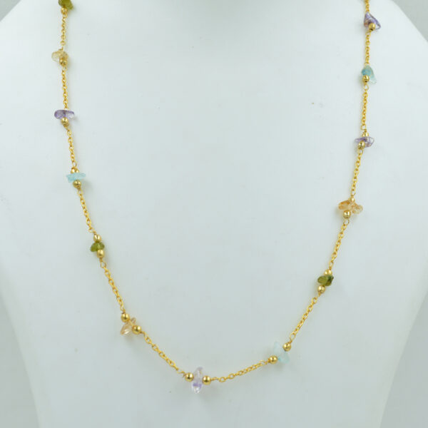 Precious Multi Uncut Stone Necklace 925 Sterling Silver