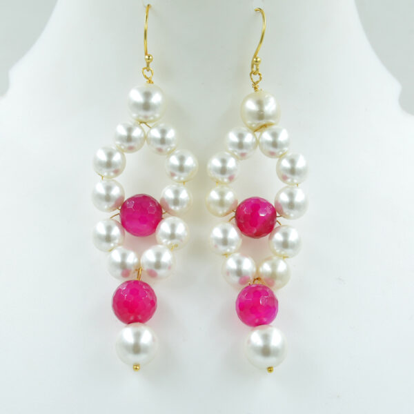 Shell Pearl 10mm Round With Pink Quartz Earring 925 Sterling Silver