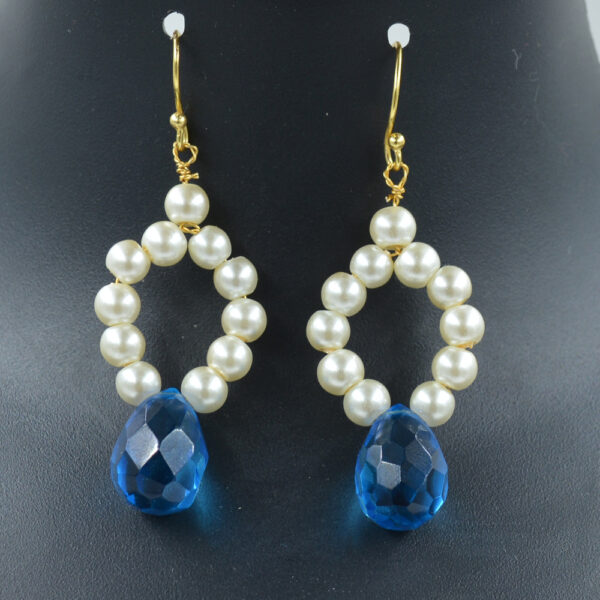 Shell Pearl 8mm Round With Blue Quartz Dangle Earring 925 Sterling Silver