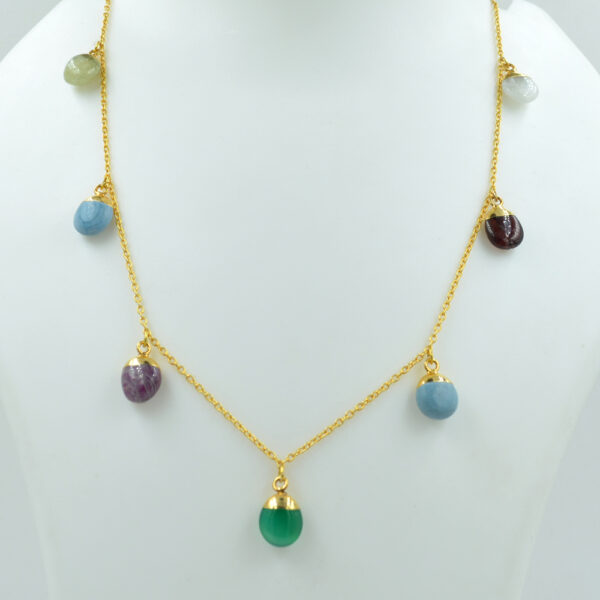 Multi Stone Almond Shape Necklace 925 Sterling silver