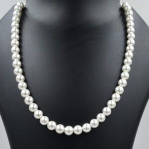 Shell Pearl Round 8-10mm Necklace 925 Sterling Silver