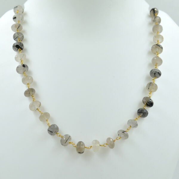 Black Rutile 7-9mm Round Necklace 925 Sterling Silver