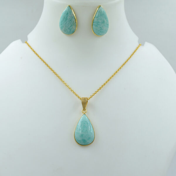 Amazonite Pan Shape Necklace 925 Sterling Silver