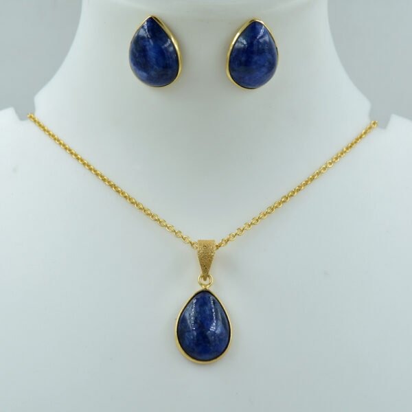 Blue Sapphire Pan Shape Earring 925 Sterling Necklace