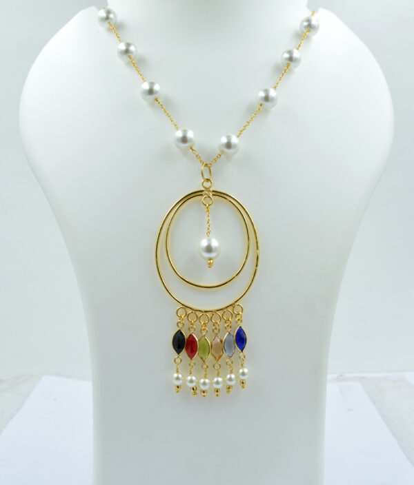 Shell Pearl 10mm Round With Multi Quartz Stone Necklace 925 Sterling Silver