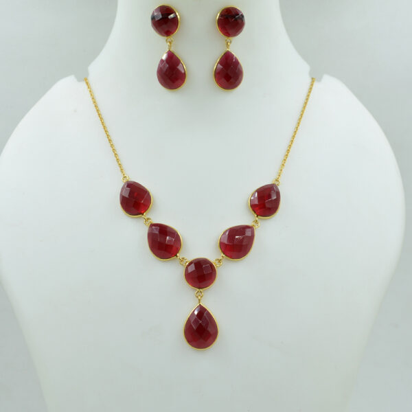 Red Quartz Pan Shape Necklace 925 Sterling Silver