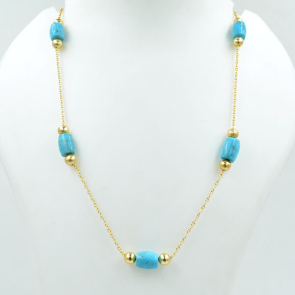 Turquoise Barrel With 5mm Silver Gold Plating Ball Necklace 925 Sterling Silver